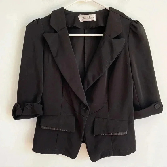 MaxMara Black Mini Blazer Jacket Classic Business Casual Work Wear Small - Picture 1 of 11